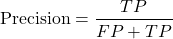 \[\text{Precision}=\frac{TP}{FP+TP}​\]